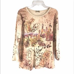 Olive Tuscany Italy Print Knit Top, size M